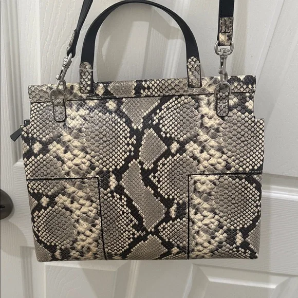 Tory Burch Block-T Snake Print Satchel | Python Embossed Leather Tote - Picture 7 of 7